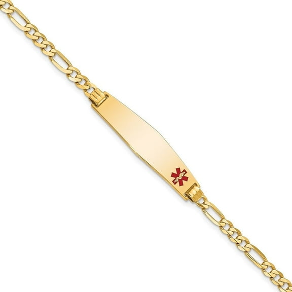 Auriga Fine Jewelry 10K Yellow Gold Soft Diamond Shape Red Enamel Flat Figaro Link ID Bracelet 8" for Women