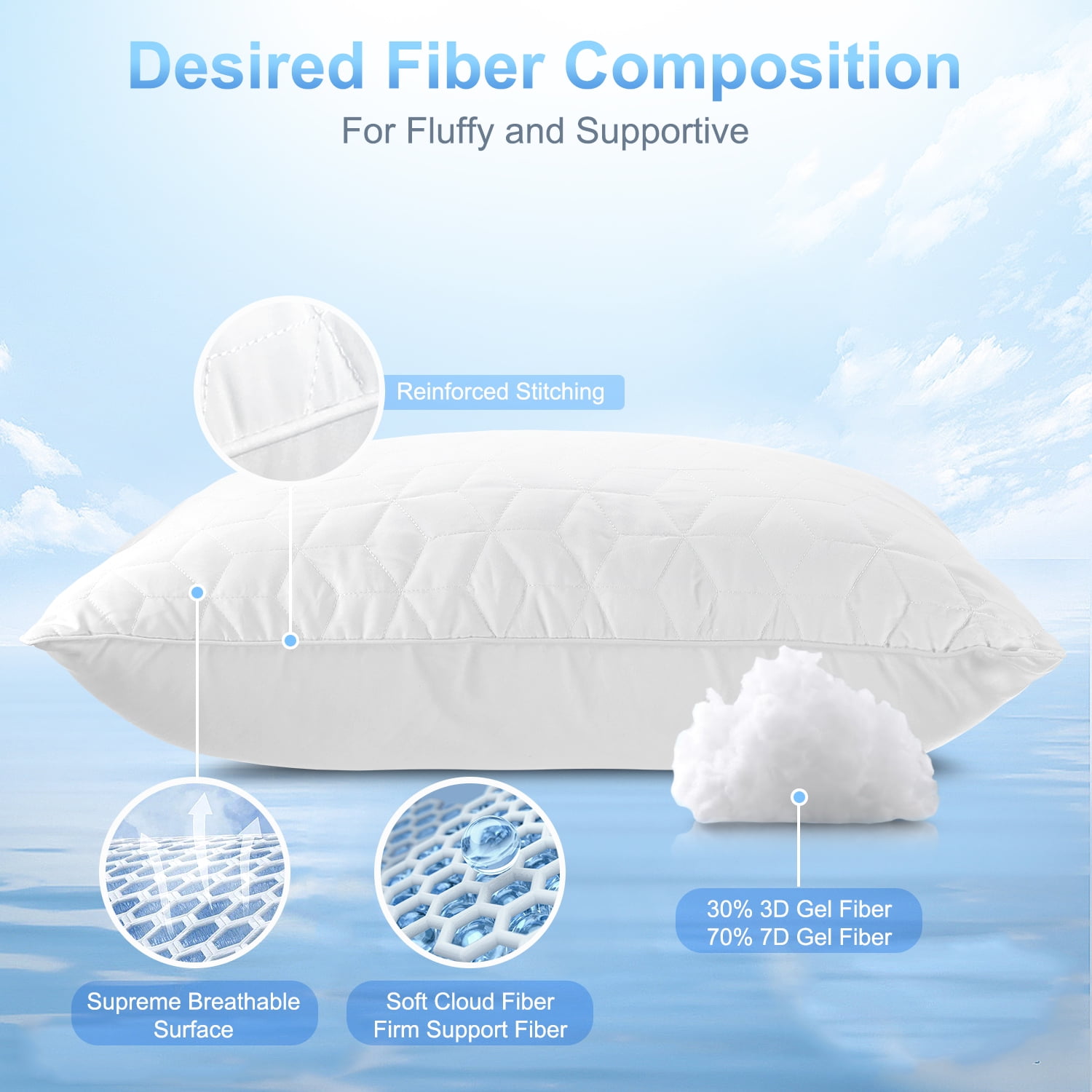 Bed Pillows for Sleeping 2 pack, King Size Cooling Pillows Hotel Quality with Premium Soft Down Alternative Fill for Back, Stomach or Side Sleepers