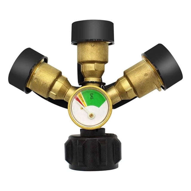 Divisor de Propano 3 VíAs con ManóMetro y VáLvula , Gas Y, Adaptador en T para Tanque LP