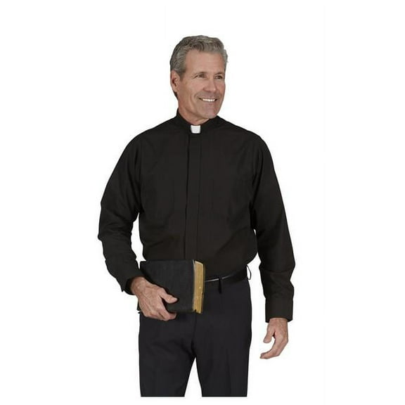 CBCS 234BLK1853233 Mens Long Sleeve Clergy Shirt with Tab Collar, Black - 18.5 x 32-33 in.
