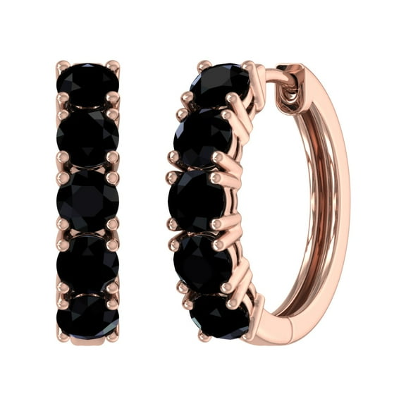 3 Carat (ctw) 10K Rose Gold Round Black Diamond Ladies Huggies Hoop Earrings
