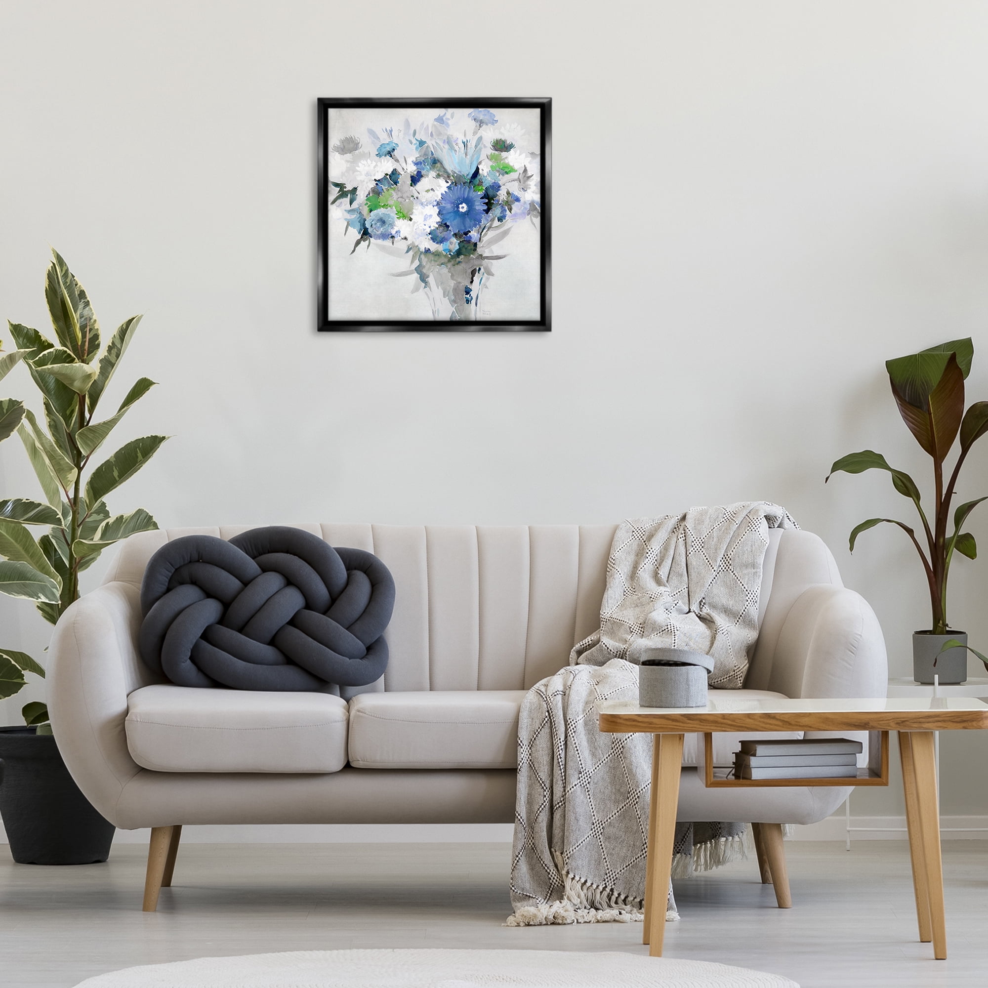 Stupell Industries Bustling Blue Bouquet Plants & Flowers Painting Black Floater Framed Canvas Art Print Wall Art, 25 x 25