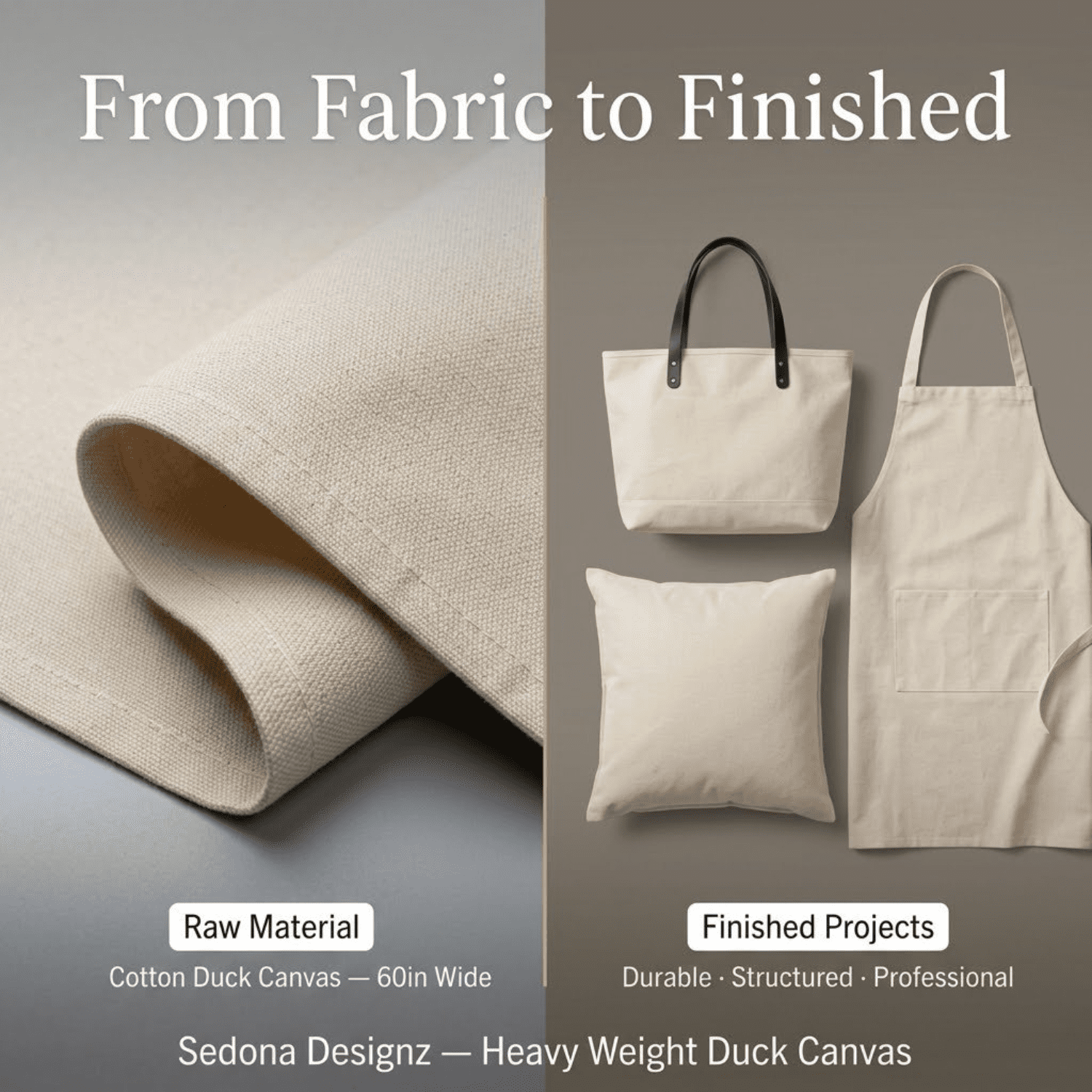 Sedona Designz 60" Wide Cotton Duck Canvas Fabric - Heavy Weight 10oz Durable 100% Cotton (Natural, 2 Yards)