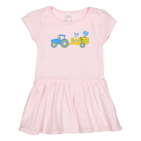 

Inktastic Happy Easter Cute Bunny and Blue Tractor Gift Toddler Girl Dress