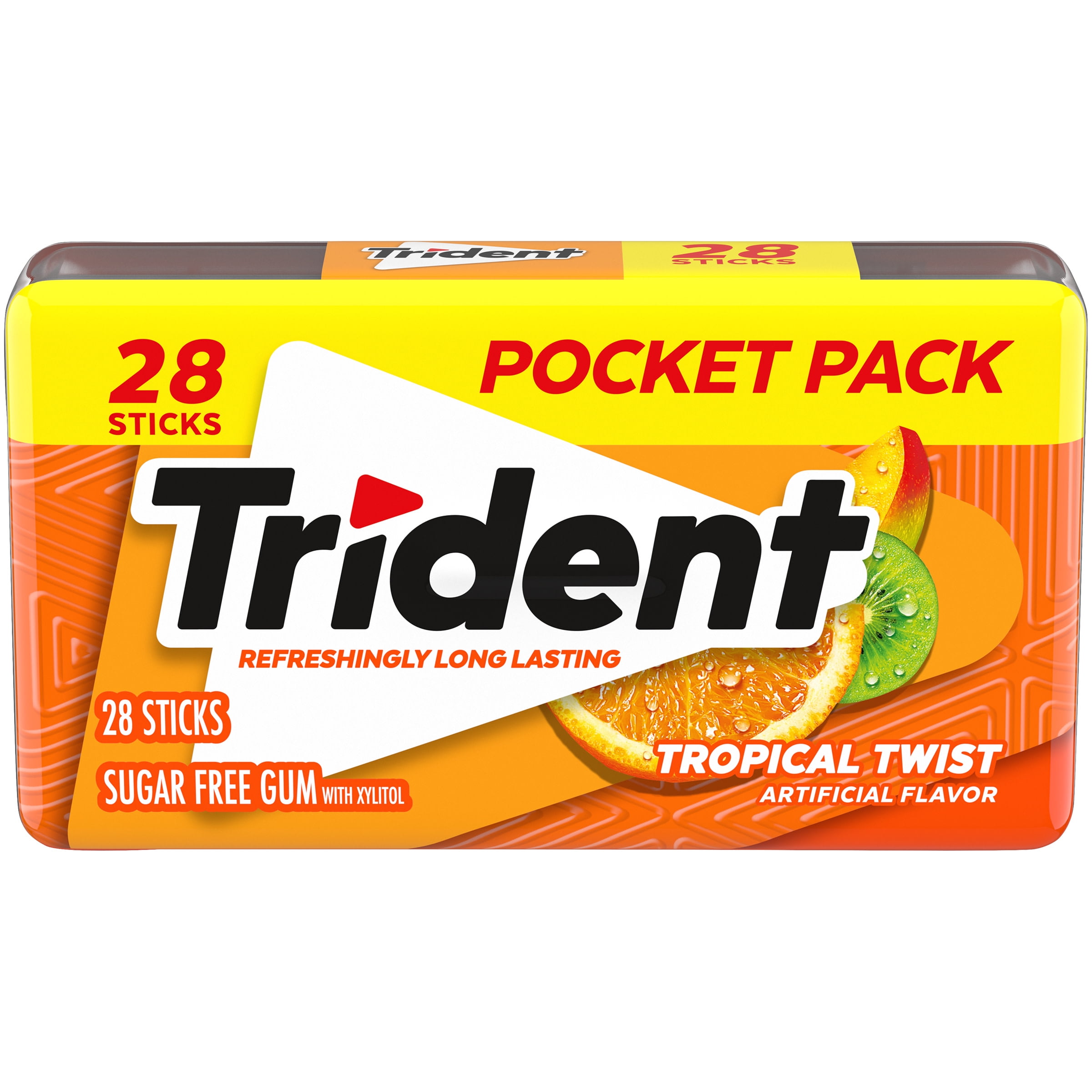 Trident Tropical Twist Sugar Free Gum, 28 Piece Pocket Pack
