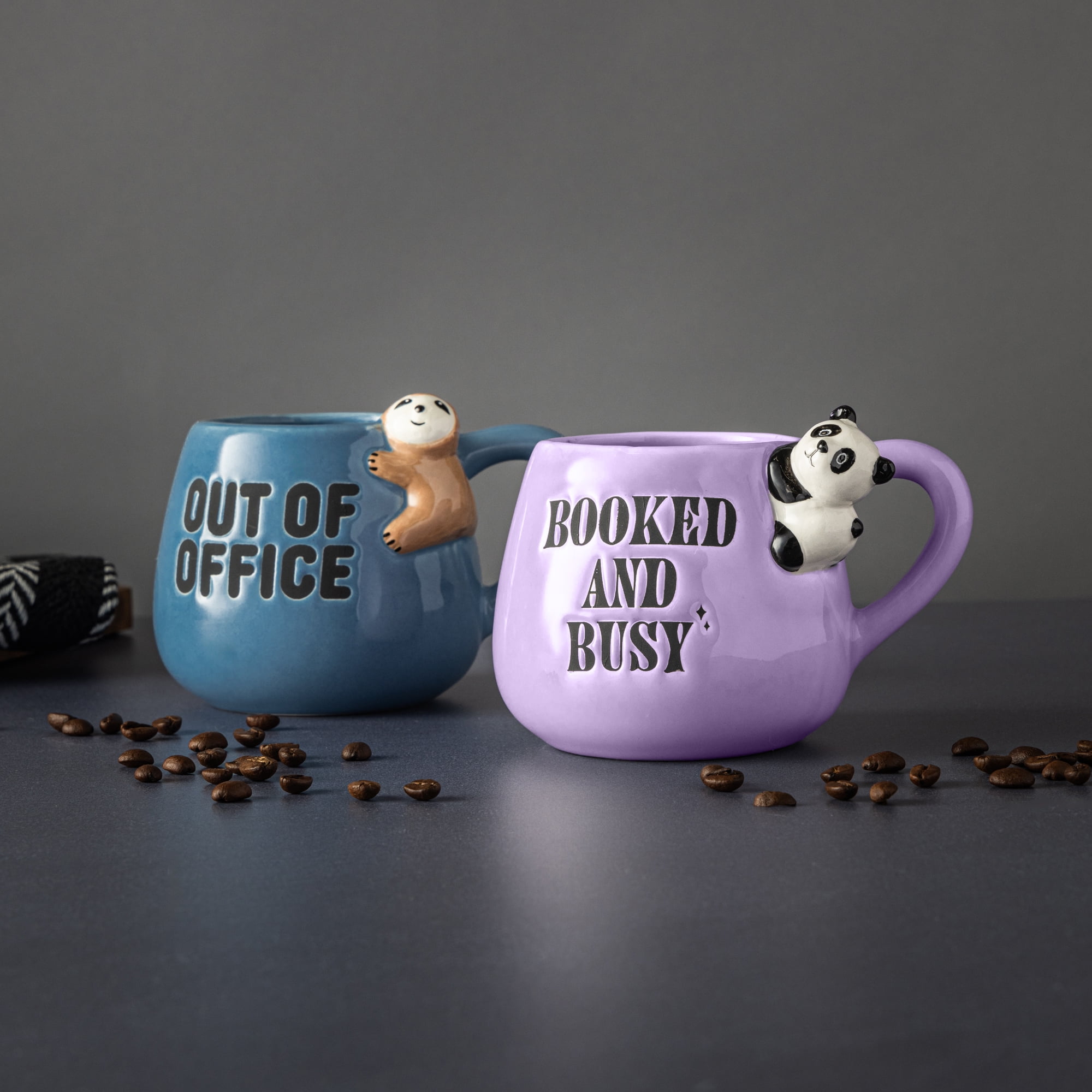 Thyme & Table 2 Pack Sloth Out of Office and Booked and Busy Panada Mugs 15.5 fl oz, Stoneware