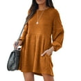 thumbnail image 2 of Spring Savings Clearance Lindreshi Fall Dresses for Women 2023 Homecoming Dresses Women Casual Solid Loose Knitted Medium Waist Sweater Dress Long Sleeve Round-Neck Dress, 2 of 8