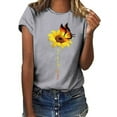 thumbnail image 1 of Colisha Women Sunflower Print Blouse Casual Short Sleeve T Shirt Crew Neck Floral Print Tunic Tops Tee Shirts, 1 of 3