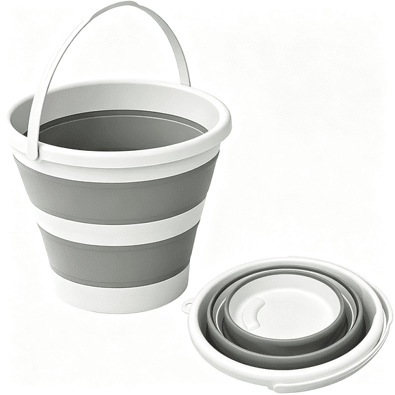 ACDANC Collapsible Bucket with H&Le 5L 1.32Gal,Foldable Pop Up Water Tub,Small Cleanmop Bucket,Portable Space Savpail for Household Clean,Car Wash,Camp,Garden&Outdoor Use Grey