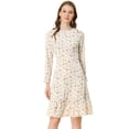 thumbnail image 1 of Vestido A Media Pierna De Leopardo Con Dobladillo Con Volantes Y Manga Larga En La Parte Delantera Con Cuello Redondo Y Cuello Redondo Para Mujer Flores rosa beige M, 1 of 6