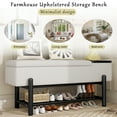 thumbnail image 6 of 47" Upholstered Storage Bench, Farmhouse Wood Shoe Rack with Hidden Storage Cabinet and Open Shelf, 2-Tier Entryway Bench for Hallway, Living Room, 6 of 9