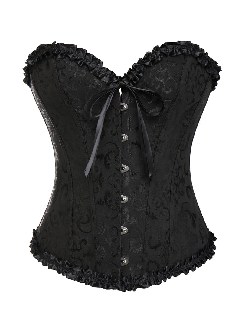 MISS MOLY Womens Floral Black Lace Trim Corset Overbust Waist