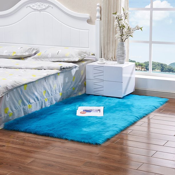 Nvzi Alfombra de piel sintética azul oscuro de 60 x 180 cm, lavable, ultrasuave y afelpada, moderna, mullida y antideslizante, ideal para la decoración de salas de estar y dormitorios. 1 unidad.