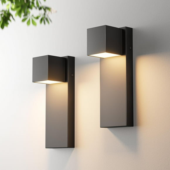 Lámparas de pared para exteriores Aoceley, paquete de 2, 16 W, 3000 K, IP65, color negro