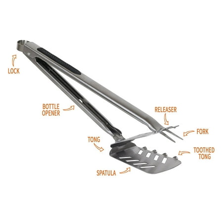 Best BBQ Multi-Function Accessory - Stingray 7 in 1 BBQ Tool - Stainless Steel Construction - One hand BBQ Grill Gadget set - Use as Tong Spatula Fork Releaser and Bottle Opener - BPA (Best Smartphone For One Handed Use)