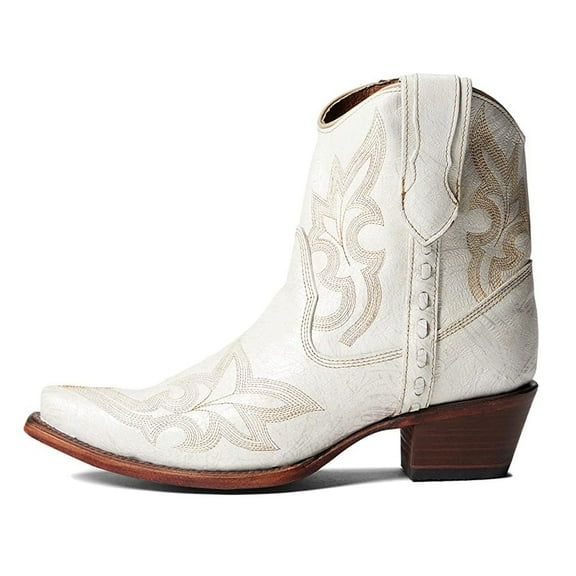 CORRAL Adult Female Pearl Embroidery with Zipper Ankle Western Boots, Color: White, Size: 9.5, Width: M