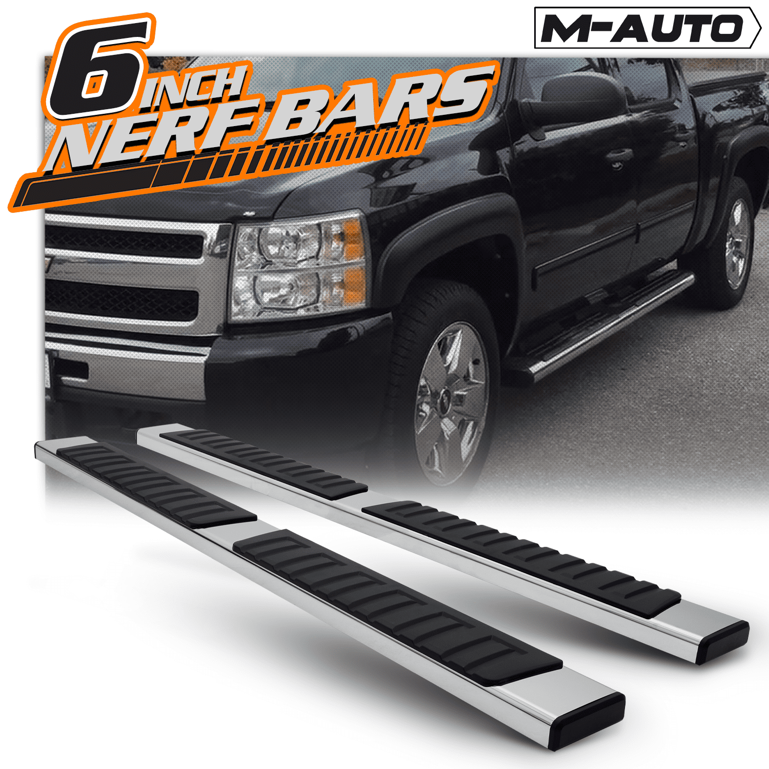 M-AUTO For 2007-2019 Chevrolet Silverado/GMC Sierra 1500 2500HD 3500HD Double Cab Extended Cab Chrome Side Step Nerf Bar Running Boards