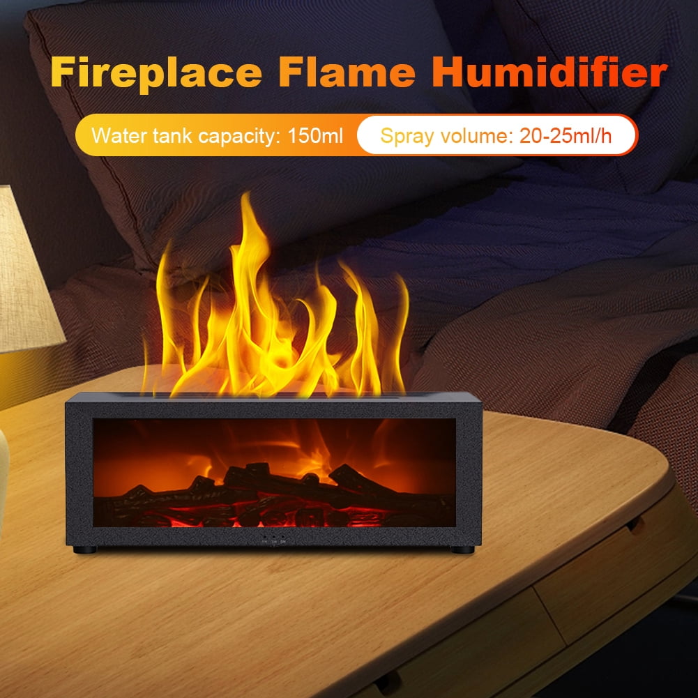 RAPOBRIX Fireplace Flame Humidifier with Colorful Lights - Desktop Aroma Diffuser for Home/Office (Black)