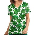 thumbnail image 2 of JGTDBPO Scrubs Top For Women V-Neck Workwear Soft Stretch Easy Care St. Patrick Print With Pocket Blouse Short Sleeve Working Uniform Tops Medical Scrub Shirts, 2 of 5