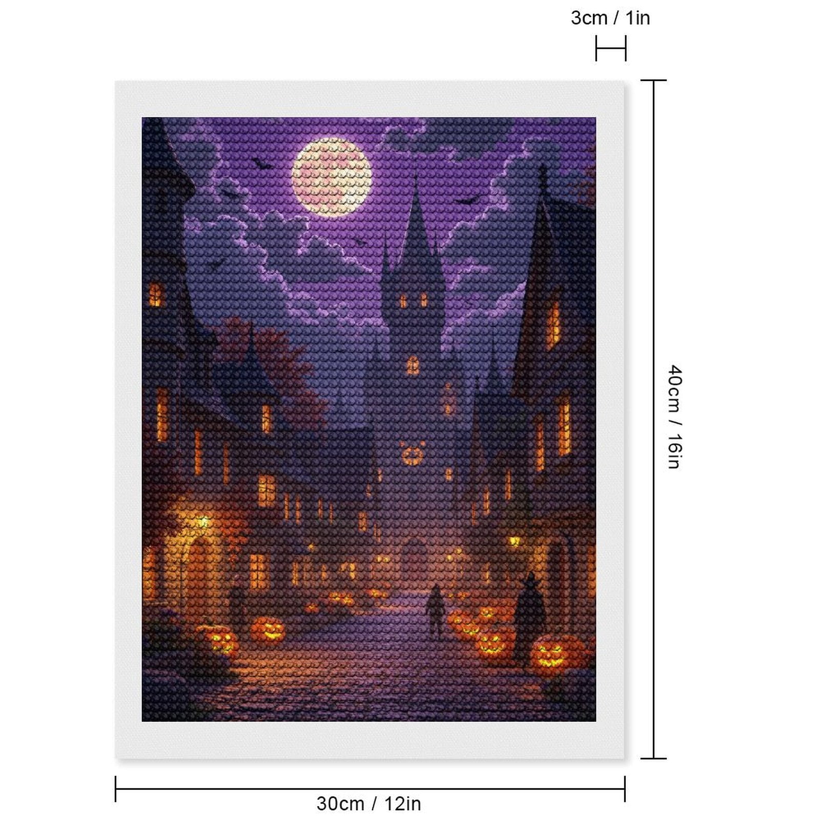 Diamond Art Kits for Adults, Spooky Night Town Halloween Scene 5D Diamond Painting Kits for Adults Beginners, DIY Full Drill Diamond Painting, Gem Art and Crafts 12x16