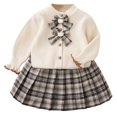thumbnail image 6 of Mnyotv Girls Two Piece Matching Sets Back to School Outfits Long Sleeve Bow Sweaters and Uniform Skirts Size 6-7Years, 6 of 6