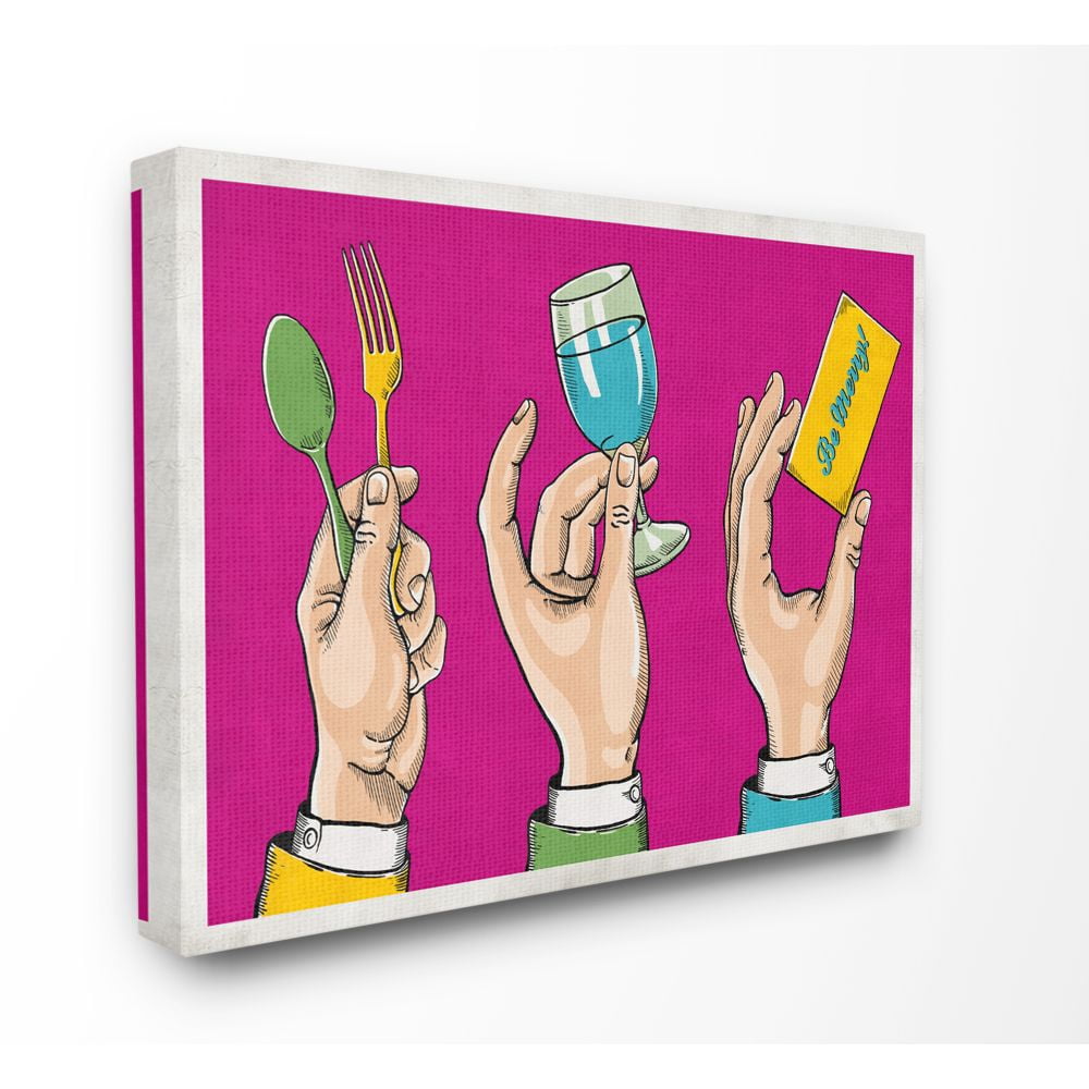 Stupell Industries Eat Drink Be Merry Neon Pink Comic Book Design Canvas Wall Art by Ester Kay
