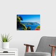 thumbnail image 4 of Cuadro decorativo lienzo paisaje hawaiano montañas verdes mar azul palmeras flores rosadas cielo despejado, arte tropical paradisíaco, decoración panorámica para sala, dormitorio y baño, 4 of 7