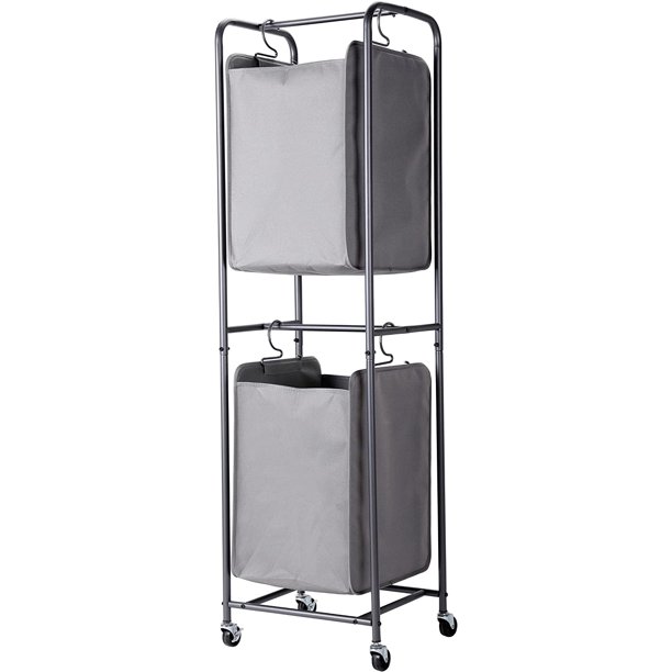 Danhaei Rolling 2Tier Vertical Laundry Hamper Sorter Grey Cart