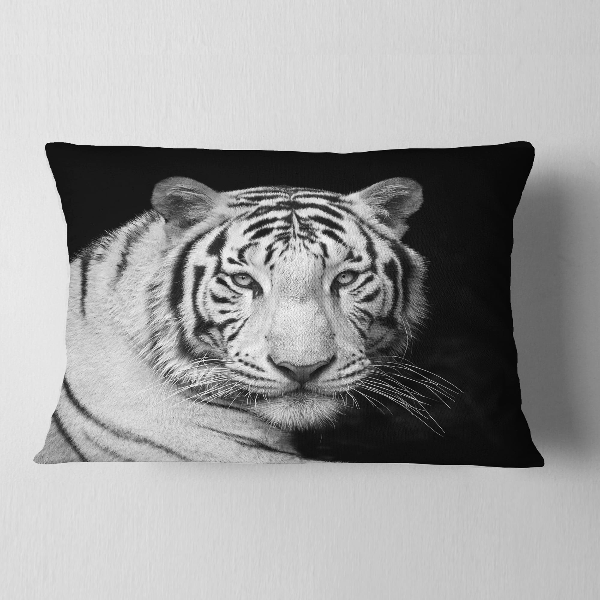 Designart Staring Bengal White Tiger - Contemporary Animal Throw Pillow - 12x20