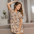 thumbnail image 3 of Honeii Roosters In Floral Print Women's Loose Short Sleeve Nightgown, Soft Cotton Sleepwear, Comfy Loose Fit Pajama Dress for Sleep and Lounge, 3 of 6