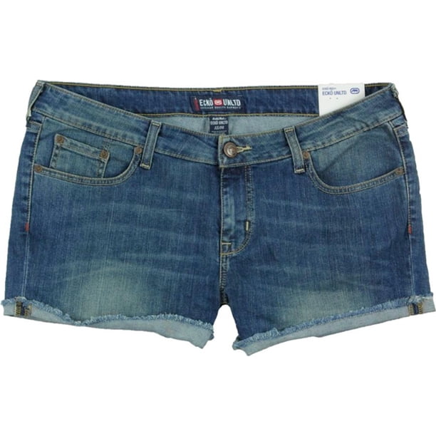 Ecko Unltd. Shorts de mezclilla informales con corte plegable para mujer, azul, 11/12