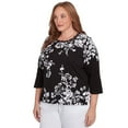 thumbnail image 3 of Alfred Dunner Womens Plus-Size Asymmetric Floral Monotone Crewneck Top, 3 of 4