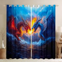 jejeloiu Cartoon Animal Dragon Blackout Curtains Set of 2 (52x84 Each),Western Fantasy Theme Window Curtains,Orange Blue Curtains and Drapes For Kids,Ultra Soft Home Decor