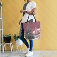 thumbnail image 6 of Open Top Canvas Tote Bag with Zipper Reusable Shopping Bag 13.5x15" Roomy Carryall Pink Christmas Trees and Houses, 6 of 9