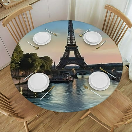 

Tllo0ord Table Cloth Round Tablecloth Round Table Cover Washable Reusable Tablecloths for Kitchen Picnic Party Eiffel Tower at Fits Tables 38-42