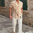 thumbnail image 4 of JLFKNG Mens T-Shirts Short Sleeve Shirts For Men Loose Fit Solid Color Button Up Breathable Cotton Shirt Tops Lounge Summer Tops, 4 of 4