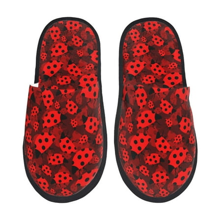 Balery Ladybugs 1 Slient Indoor Furry Fleece Comfort House Shoes Soft Non-Slip Home Shoes Cotton slippers House Slippers-- Large