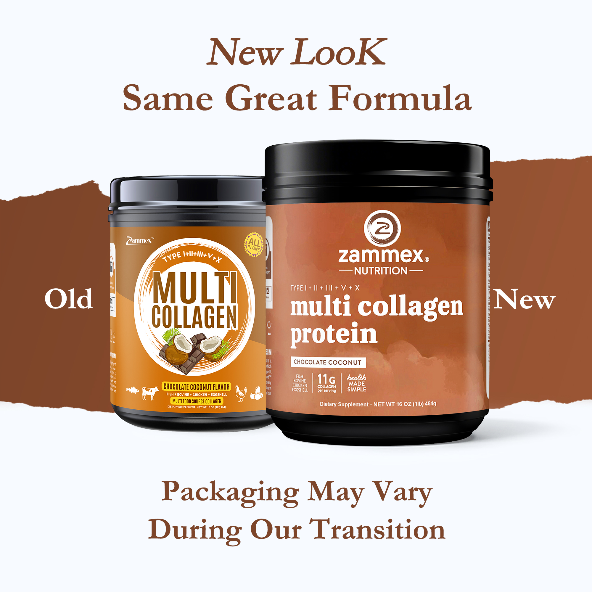 Zammex Multi Collagen Peptides Powder 16oz, Hydrolyzed Collagen Protein Powder Collagen Types I,II,III,V,X, Chocolate &Coconut Flavor, 41 Servings