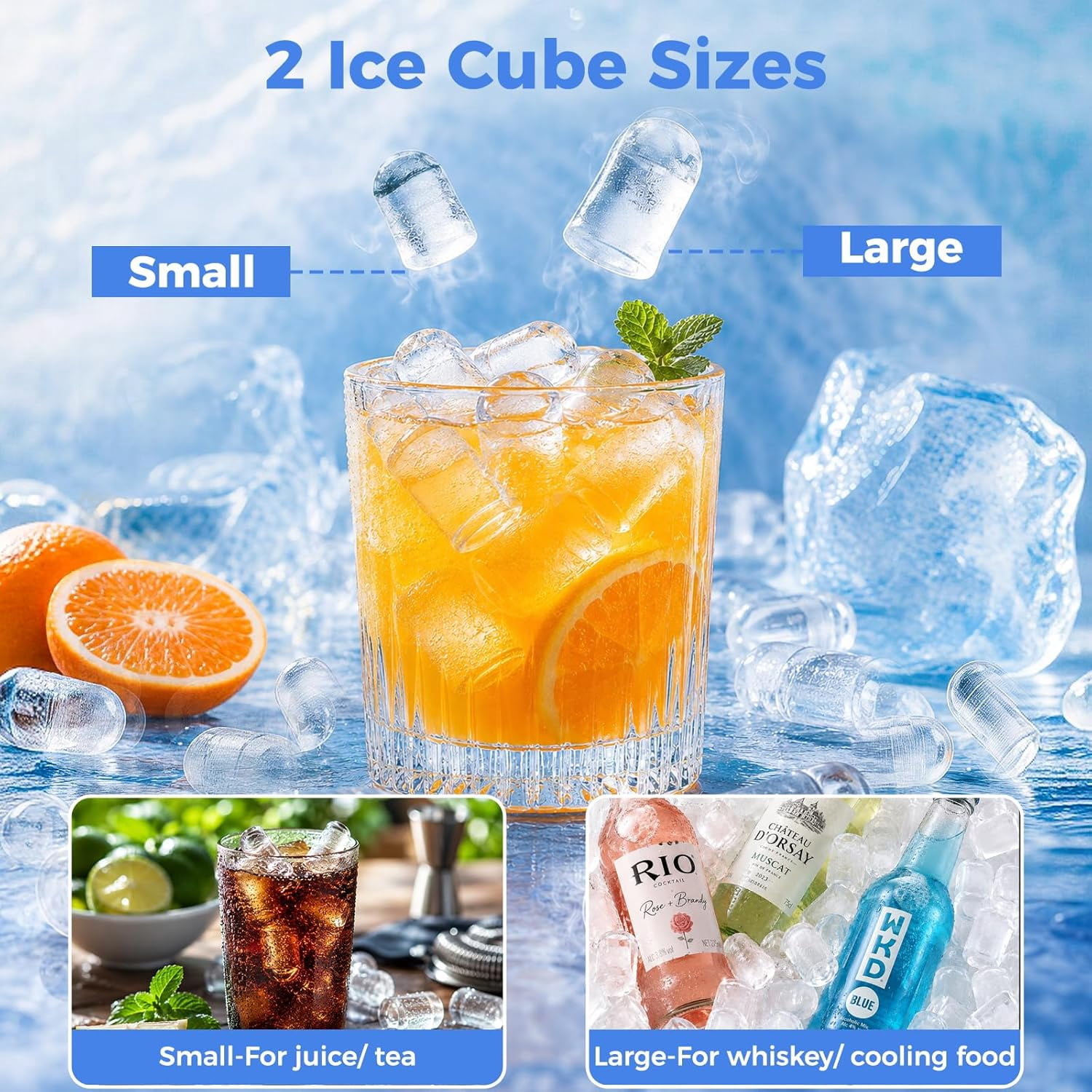 OSTBA Fast Ice Countertop Ice Maker with Dual Size Bullet Ice, 9 Cubes in 6 Minutes, 26 lbs per Day, Self-Cleaning Portable Ice Machine with Carry Handle for Home, RV & Party