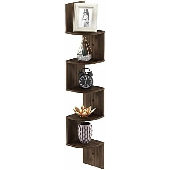 Rossi Wall Mount Floating Corner Shelf, 5-Tier Radial, Columbia Walnut