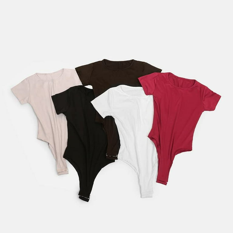PIKADINGNIS Women's Square Neck Thong Shapewear Notch Short Sleeve