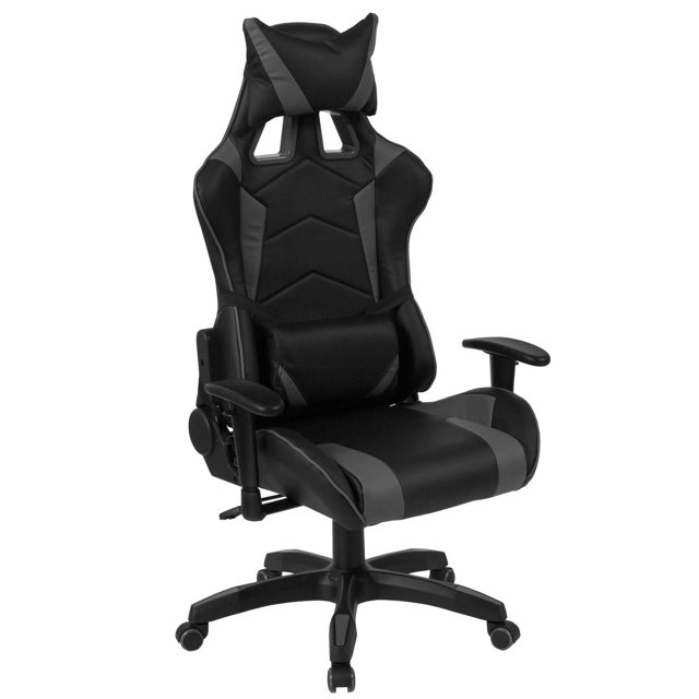 Cumberland Comfort Series High Back Black and Gray Reclining Racing/Gaming Office Chair with Adjustable Lumbar Support