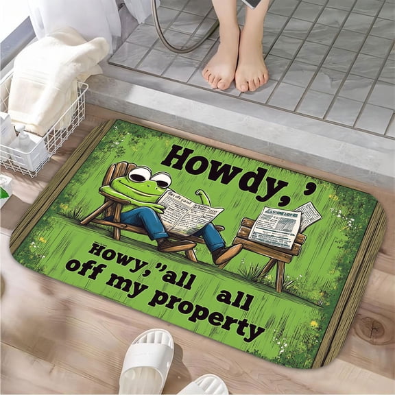 1pc Frog Reading Newspaper Absorbent Non-Slip Bathroom Thickened Flannel Rug Decor,Soft,Quick Drying,Suitable For Indoor/outdoor Use,Bathrooms,Bedrooms,Kitchens,Terrace,Laundry Rooms,16"x24"