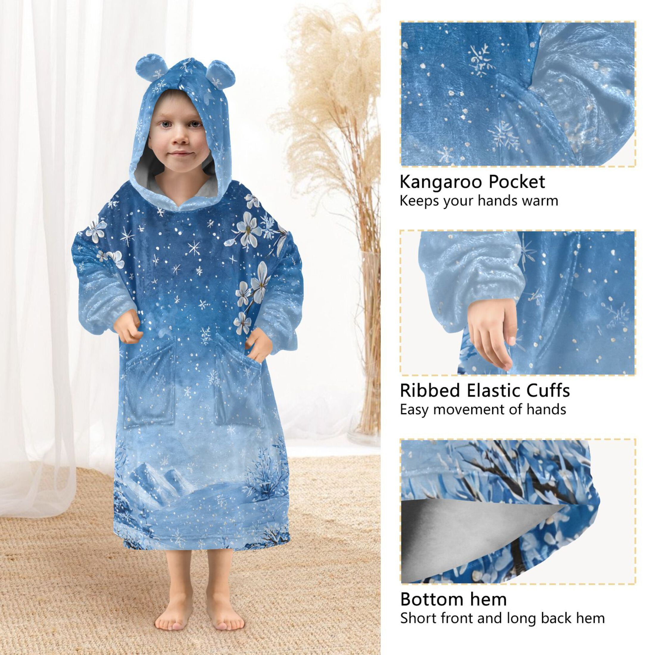 joogoo Wearable Blanket Hoodie Winter Flowers for Flannel Sherpa Pocket 3-14 YR S