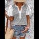 thumbnail image 5 of Camisetas Sin Mangas con Volantes para Mujer, Camisetas Casuales de Verano con Rayas de Colores, Lindas Camisetas con Cuello en V Plisado. M, 5 of 10