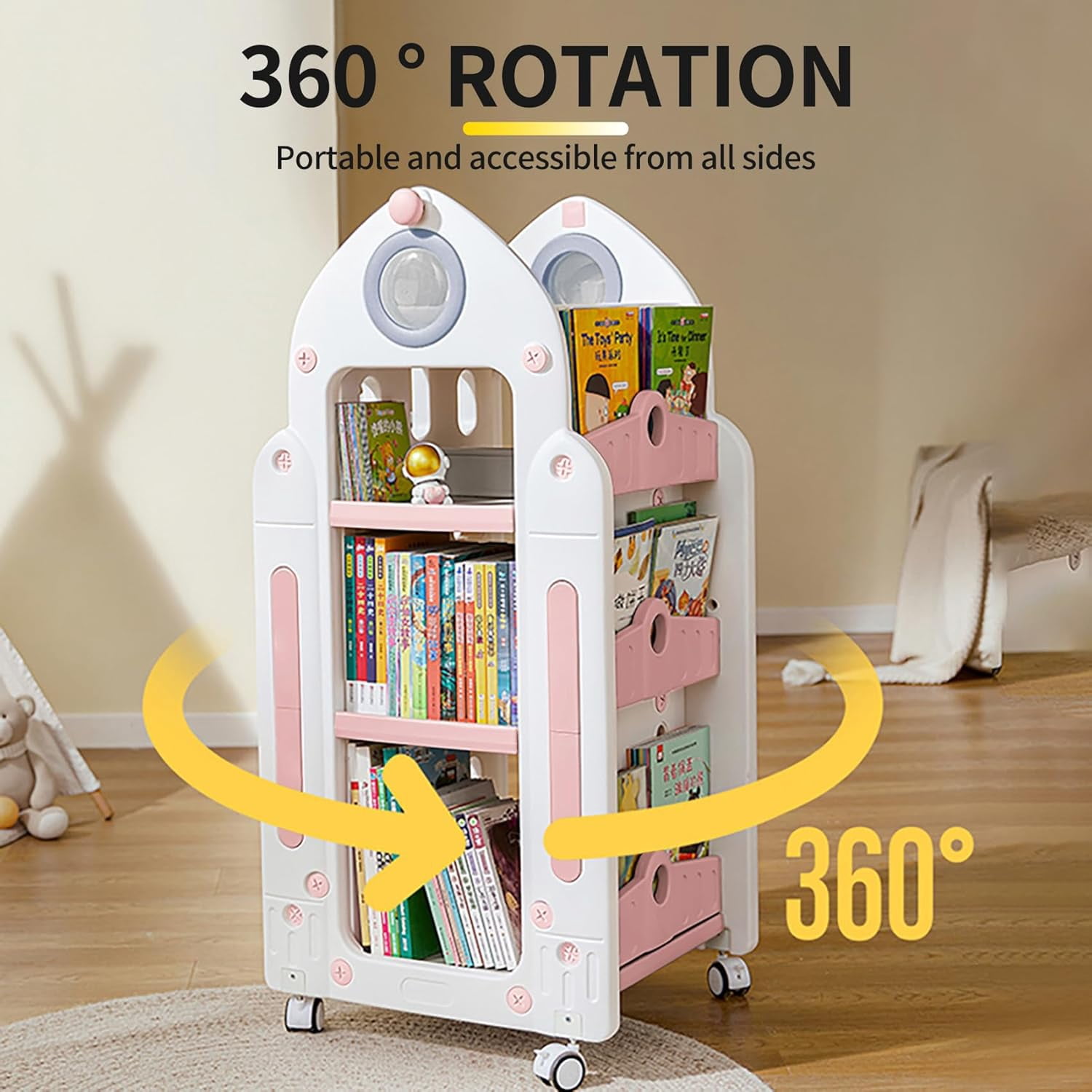 UNICOO® Kids Rocket Toy & Bookshelf Storage Organizer(Pink)