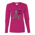 thumbnail image 2 of Wild Bobby Sock It to Cancer Monkey Tee USA Flag Sleeve Breast Cancer Awareness Women Graphic Long Sleeve T-Shirt, Fuschia, Small, 2 of 6