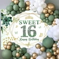 thumbnail image 3 of Sweet 16 Birthday Backdrop Floral Green Roses Glitter Gold Butterfly Princess Girls Sixteen 16th Birthday Theme Party Decoration Banner Bday Cake Table Background, 3 of 5