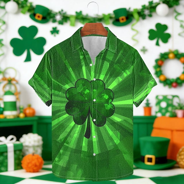 Blusa y camisa de manga corta con cuello vuelto para hombre Camisa de manga corta estampada para el Día de San Patricio Tops casuales con cuello vuelto Camisa Blusa Tops para hombre