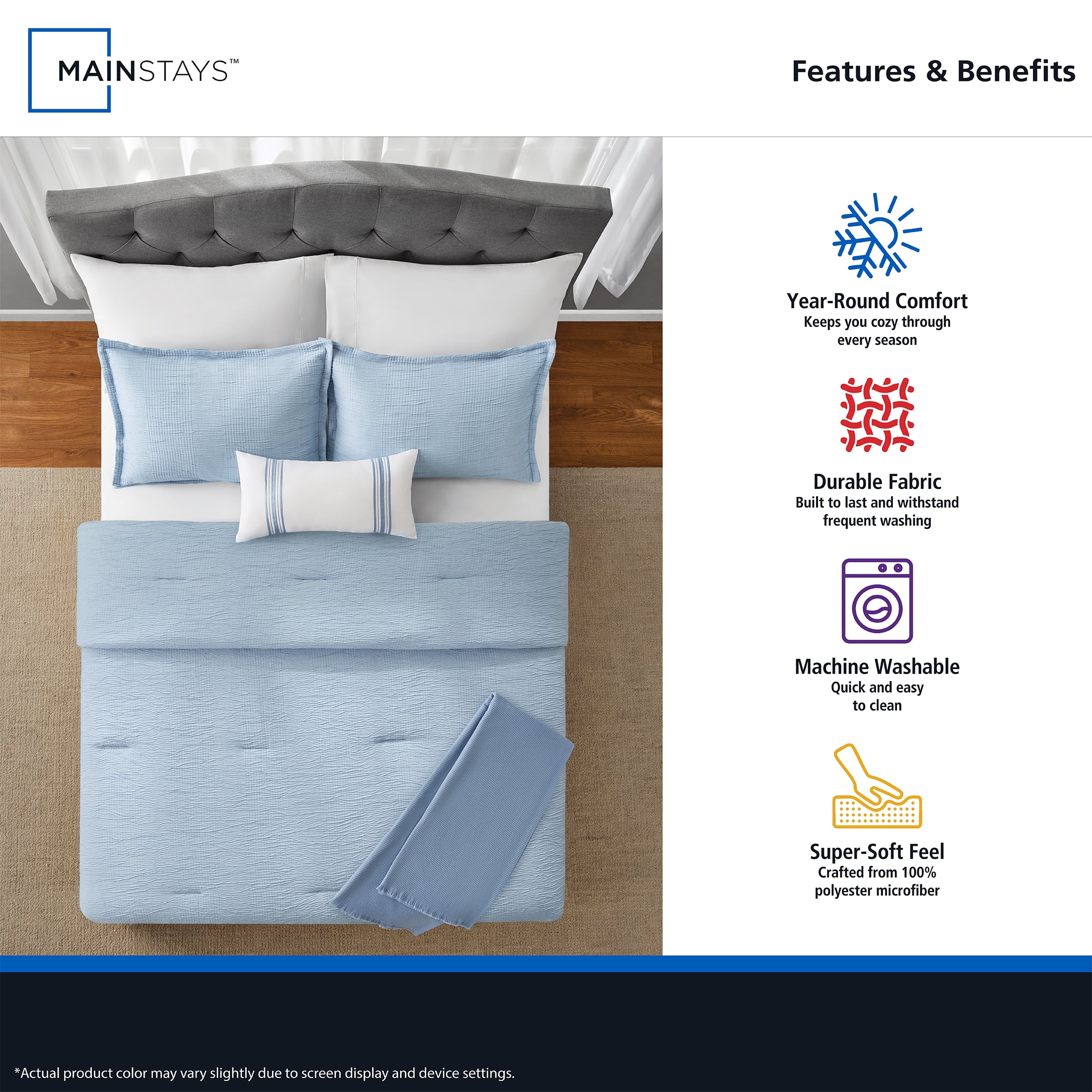 Mainstays Tonal 4-Piece Blue Stripe Matelasse Comforter Set, Twin/Twin XL